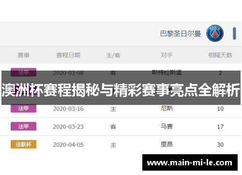 澳洲杯赛程揭秘与精彩赛事亮点全解析